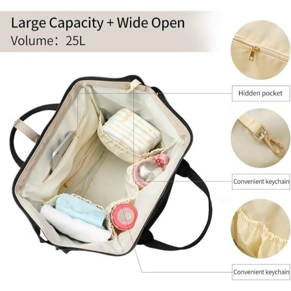 Mommy Diaper Bag Backpack Multifunctional Waterproof Big Capacity - Black